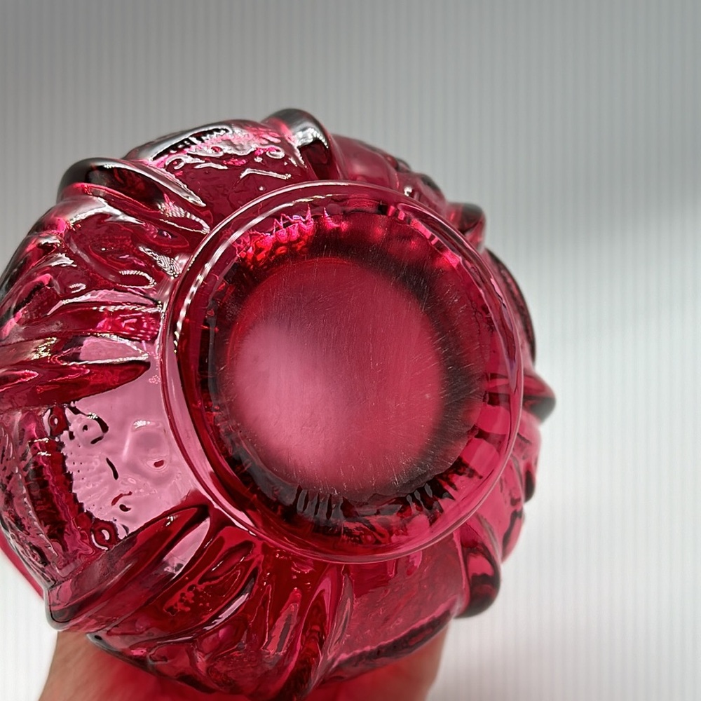 Vintage  Fenton Cranberry Opalescent thistle and stars Basket. - Picture 5 of 14